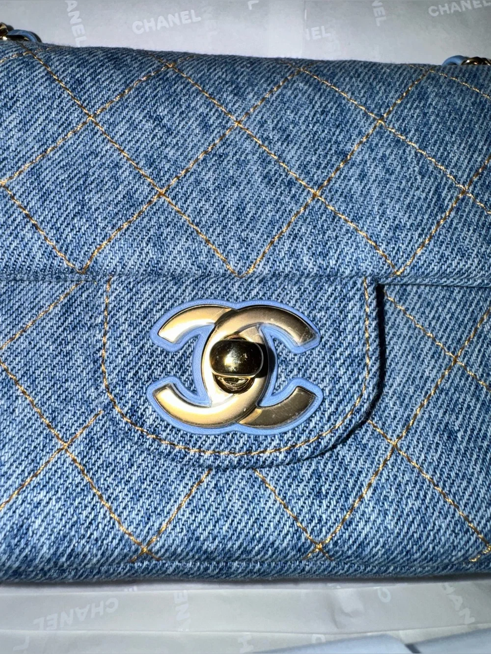 CHANEL 26B BLUE DENIM MINI FLAP BAG